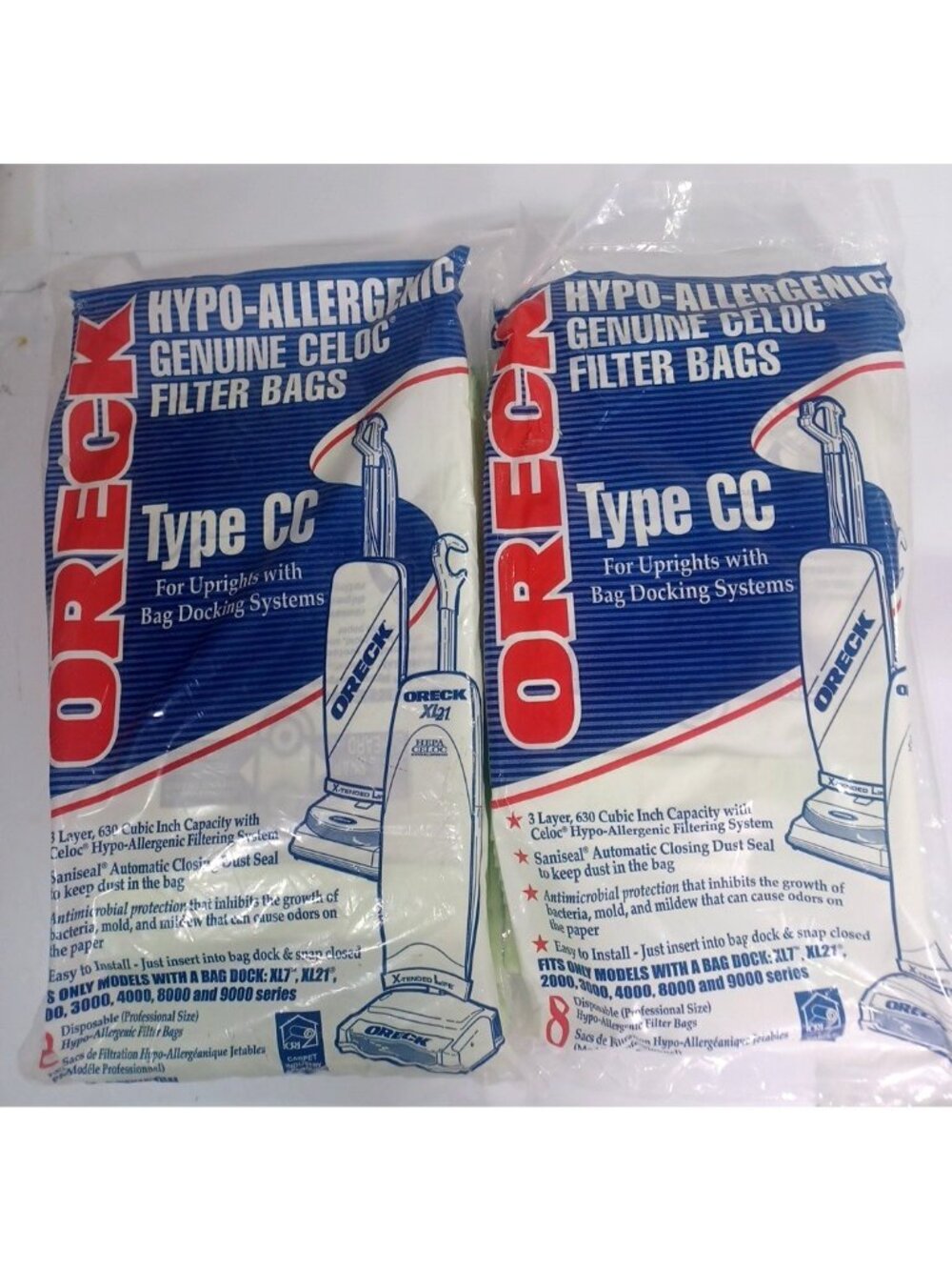 2 Bags Of 8 (16Total)Genuine Oreck Type CC Hypo Allergenic CCPK8DW Vacuum Filter